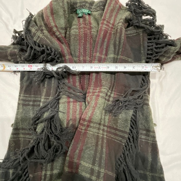 Lauren Ralph Lauren‎ 100% Wool Plaid Fringe Cardigan Sweater Jacket Coat Small - Picture 6 of 9